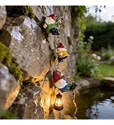 QCF Garden Gnomes Hanging Solar Lights, 3-Pack Climbing Rope Gnome Statues with LED Lantern, Outd...