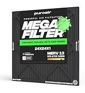 PuroAir MegaFilter - 24x24x1 Air Filter MERV 13 Activated CarbonTech Defense - Heavy Duty 3 Layer...