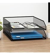 Natwind 2-Tier Widthways Stackable Paper Tray, Metal Mesh Desktop Organizer, A4 Paper Sorter, Let...