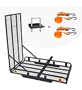 AA Products Hitch Mount Steel Cargo Carrier Basket with 49'' Folding Wheelchair Ramp, Fits 2'' Tr...