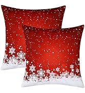 CAROMIO Christmas Throw Pillow Covers 18x18, Red Velvet Throw Pillows Set of 2, Floral Snowflake ...
