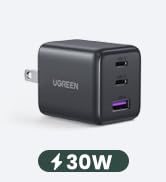 UGREEN 3-Port 30W USB C Charger, GaN II Compact iPhone Charger Fast Charging, Type C Power Adapte...