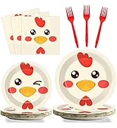 96 Pcs Chicken Birthday Party Supplies Paper Plates Napkins Chicken Themed Party Birthday Decorat...