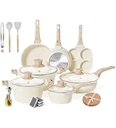 20Pcs Pots and Pans Set, Nonstick Cookware Sets, White Granite Induction Cookware Nonstick Cookin...