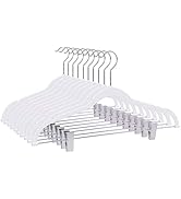Quality Plastic Non Velvet Non-Flocked Thin Compact Coat Hangers with Metal Clips for Skirts Pant...