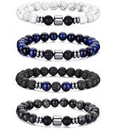 RANKEEF Mens Beaded Bracelets Set 8MM Tiger Eye Lava Stone Stretch Natural Stone Men's Bead Brace...