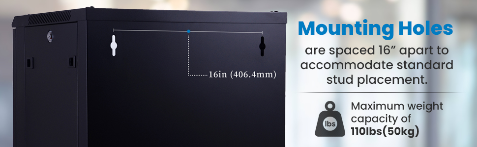 Mounting holes are spaced 16'' apart to accommodate standard stud placement