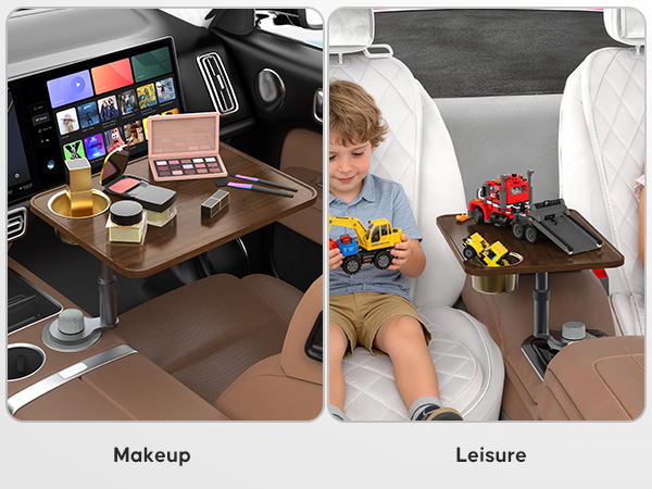 Car Desk Car Tray for Laptop &amp;amp; Food, Wooden Cup Holder Table with Adjustable Height