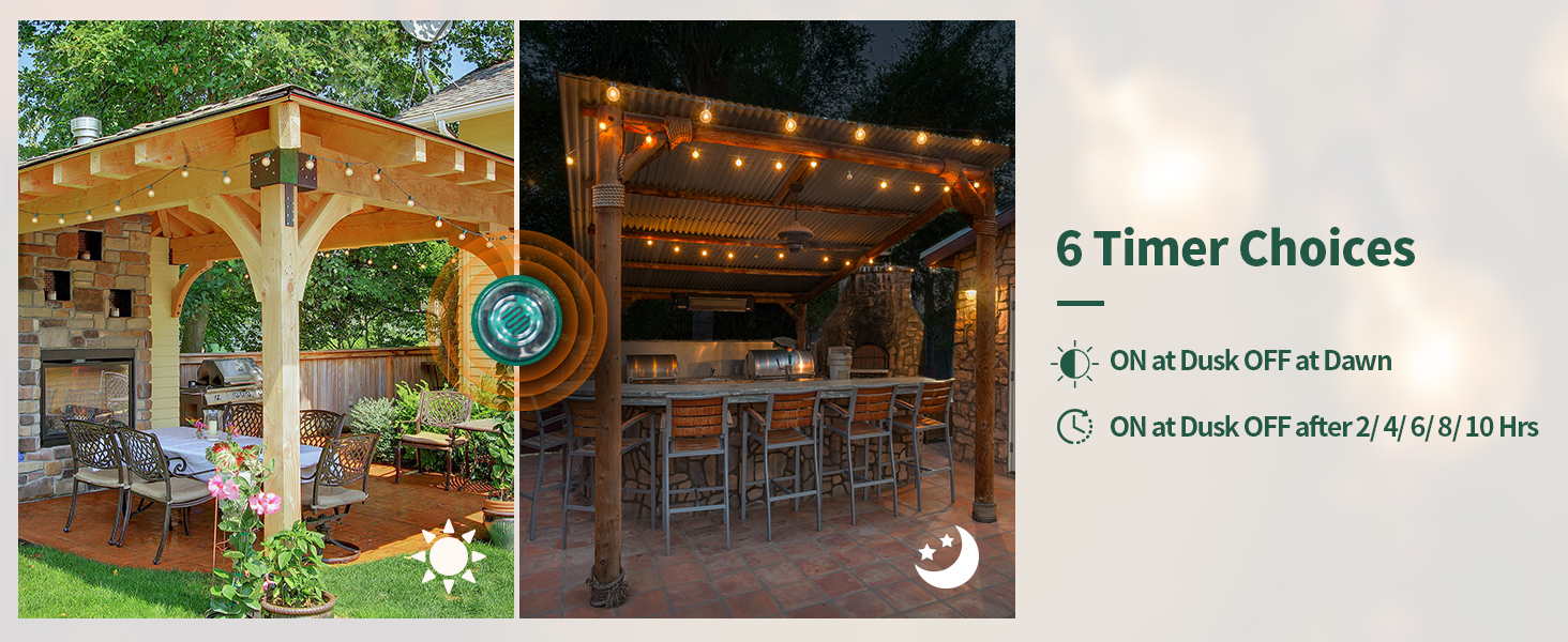 Outdoor Power Stake Light Timer, Dusk to Dawn, 6 Electrical Outlet Power Strip Weatherproof