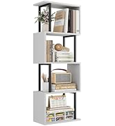 Gadroad 4-Tier Bookshelf, Narrow S-Shaped Geometric Bookcase, Wood Decorative Storage Shelving, M...