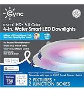 Cync GE Reveal HD+ Wafer Smart LED Downlight Fixture, Full Color Changing Lights, WiFi and Blueto...