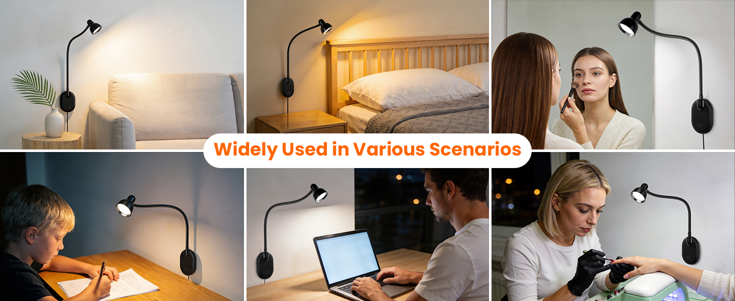 LED Wall Mounted Reading Light Book Light for Reading in Bed Wall Lamps for Bedside Reading Bedroom