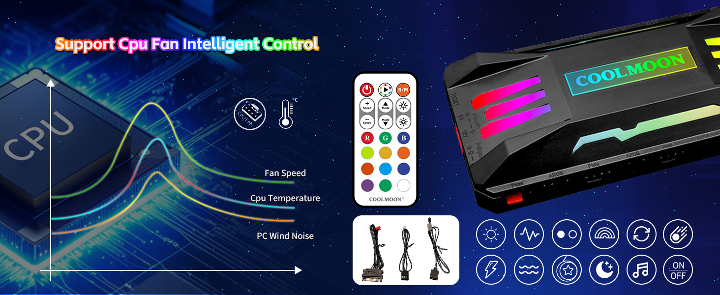 Computer ARgb Fan Temperature Control Integrator 5V argb controller fan Remote Control 