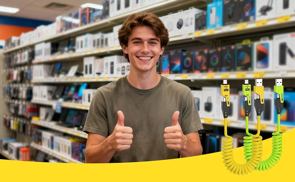 4-in-1 Spring Fast Charging Cable 4-Foot 65-watt Winding car USB Data Cable