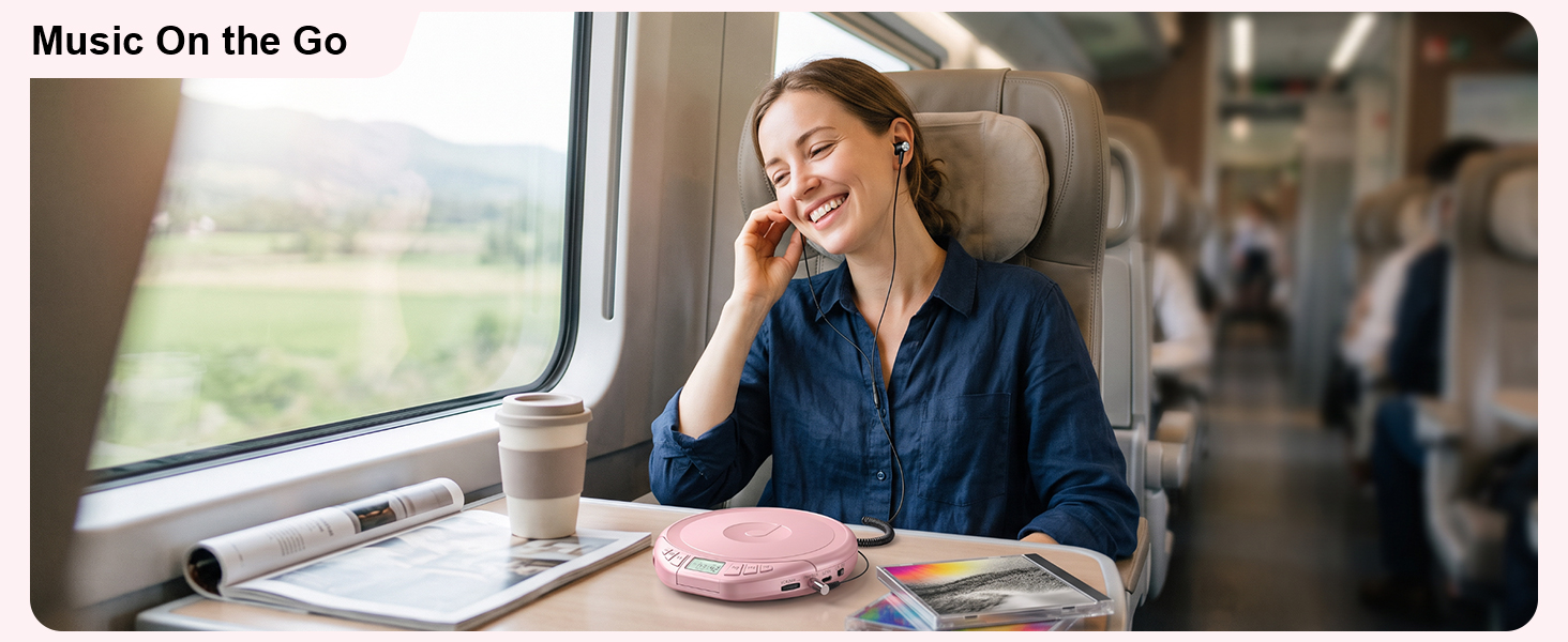 Pink portable CD player for travel