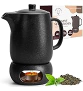 Happy Lemuro Tea Pot with Warmer Set – 40 oz – Ceramic Teapot with Strainer - Large Tea Pot with ...