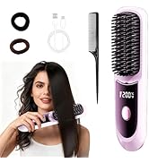Cordless Versatile Straightener Brush, Fast Heating 20s, 3 Temp Settings 160°C/180°C/200°C, USB-C...