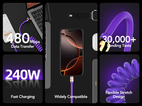 MFish 4-in-1 Coiled Universal Charging Cable with Carrying Case