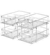 2 Set, 2 Tier Clear Organizer with Dividers for Cabinet, Shlef, Counter - MultiUse Slide-Out Stor...