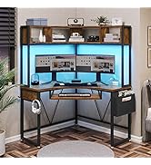 SEDETA Corner Desk, Small Computer Desk with Hutch &amp; LED Lights, Triangle Corner Computer Desk wi...