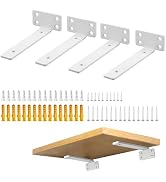 Alise Floating Shelf Brackets White,4 Pcs L Brackets for Shelves,6'' Hidden Invisible Shelf Brack...