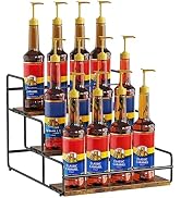 Nuovoware 3-Tier 12 Bottles Coffee Syrup Organizer, Separable Metal Rack with Wooden Base Whiskey...