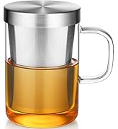 Ecooe Borosilicate Glass Tea Cup Tea Glasses with Stainless Steel Infuser &amp; Lid, 500mL / 16.9 Oz ...