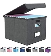 Collapsible File Storage Organizer Boxes with Lids, Linen Office Document Storage Box, Filing Box...