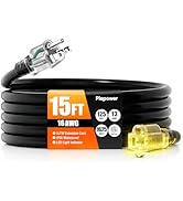15 FT Outdoor Extension Cord Waterproof, 16/3 Gauge Heavy Duty 3 Prong Power Cord with Lighted In...