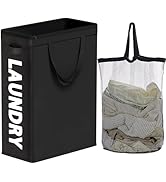 Slim Laundry Hamper with Removable Inner Bag and Side Handles, 45L Small Laundry Baskets to Store...