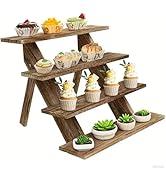 Yuehuam Wooden Cupcake Display Stand, 4 Tiered Rustic Display Riser Cupcake Stand for Dessert Coo...