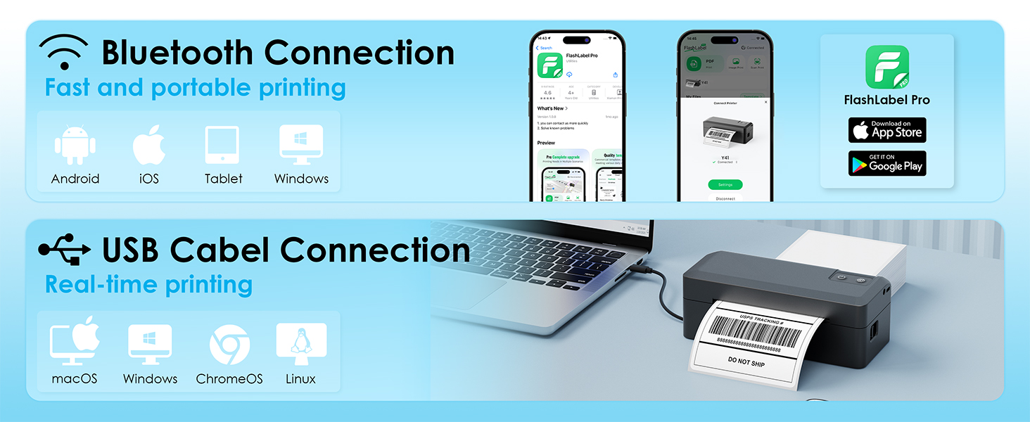 Bluetooth Thermal Shipping Label Printer, 4x6 Wireless Thermal Address Label