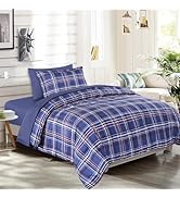 EMME Twin Comforter Set-Bed in A Bag Plaid, 5 Piece Navy Blue Bedding Sets Twin Size with Sheets,...