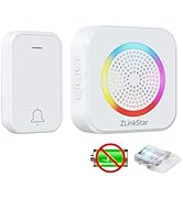 ZLinkStar Self-Powered Wireless Doorbell RGB Lighting,1300 ft Wireless Doorbell Range,63 Chimes &amp;...