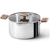 CAROTE 6QT Stainless Steel Stock Pot with Glass Lid, Large Soup Pot with Wood-Grain Handles, Deep...