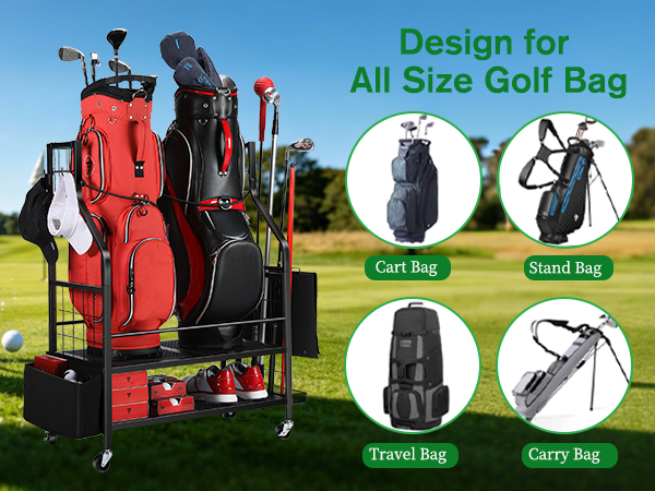 Golf Bag Storage Rack for Garage, Golf Bag Organizer and Golf Accessories, Golf Bag Storage Stand