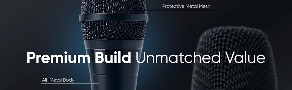 Premium studio microphone with protective metal mesh and an all metal body