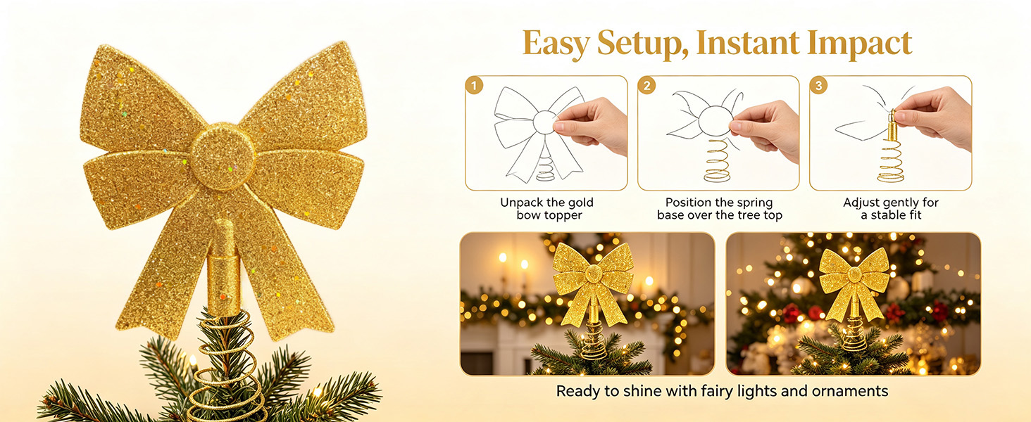 gold glitter christmas tree topper