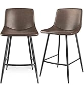 5Rcom Bar Stools Set of 2, 24" Faux Leather Counter Height High Chair with Back, Bar Chair for Ki...