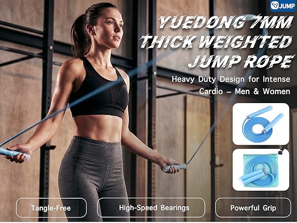YUEDONG 7mm Thick Weighted Jump Rope for Fitness
