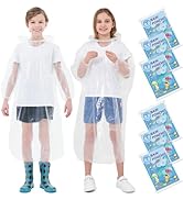 TUNCHMO Disposable Rain Ponchos for Kids (6 Pack) 50% Thicker Emergency Ponchos-Clear