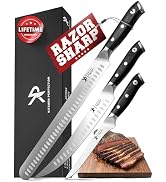 KITCHEN PERFECTION 3-Piece BBQ Slicing &amp; Carving Meat Knife Set -12” Brisket Knife, 10” Butcher K...