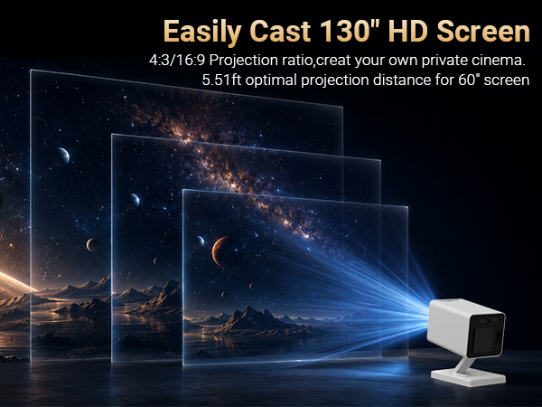 Supports projection screen size from 40 to 130 inches
