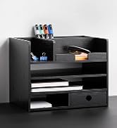 Navaris Bamboo Desk Organizer - Desktop Table Storage Drawers and Compartments for Organizing Sta...