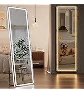 Koonmi LED Full Length Mirror, 56"x20" Full Length Mirror with Lights, Lighted Floor Mirrors with...