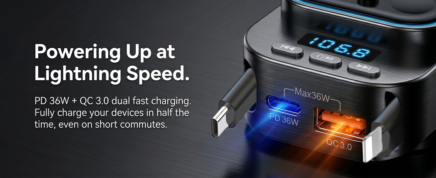 fast charging car charger pd 36w qc 3.0 dual port usb c adapter