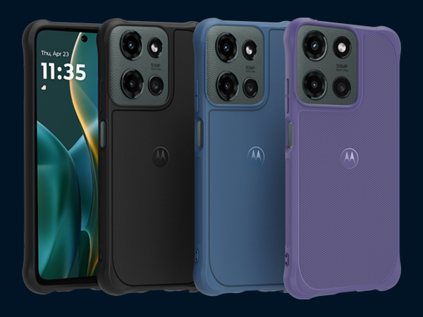 motorola moto g 2025 rugged protective cases in black, dusk blue, and daybreak