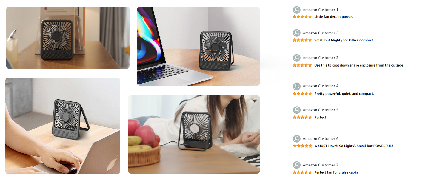 Koonie USB Desk Fan, Strong Wind Ultra Quiet Small Personal Fan