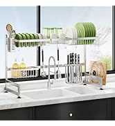 JASIWAY Over Sink Dish Drying Rack, 2 Tier Adjustable Length (33.5