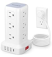Tower Surge Protector Power Strip with 12 Outlets 4 USB (1 USB C), 6.5Feet Extension Cord with Mu...